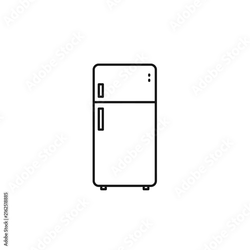 Simple outline of a refrigerator appliance with two doors and a minimalist design.
