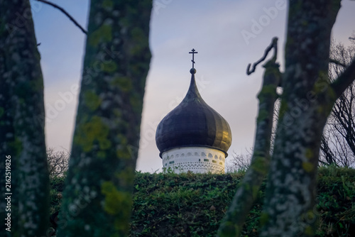 Canvas Print Orthodox dome seen through the trees
