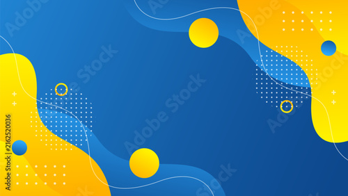 Abstract blue and yellow gradient fluid background with geometric shapes, modern Memphis wallpaper, Suitable for templates, sales banners, covers, posters, events, ads, web and pages
