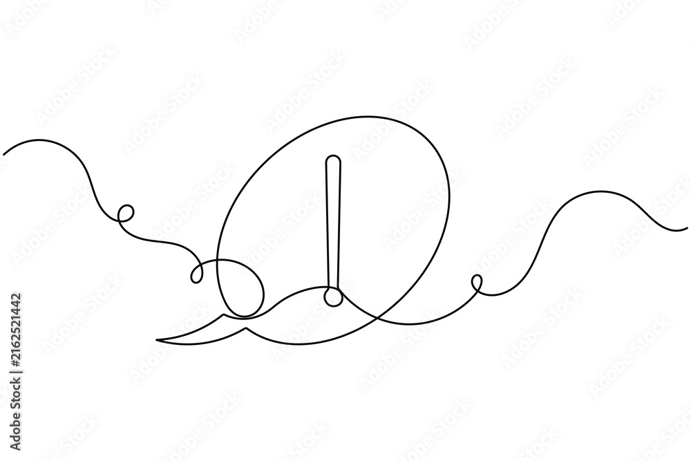 Obraz premium Caution danger exclamation mark in speech bubble frame sign continuous one line drawing on white background minimalist single art alert and warning chat symbol editable outline vector illustration