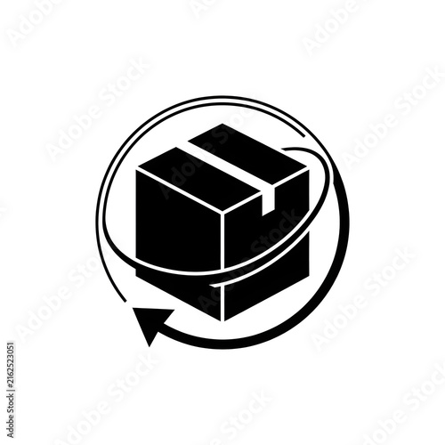 Package return icon vector cardboard box with circular arrow delivery service sign isolated on white background