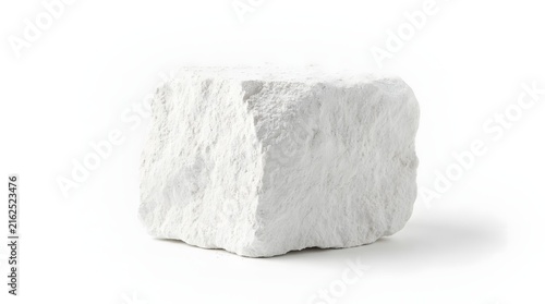 Rough white block of raw chalk mineral isolated on white for industrial artistic material.