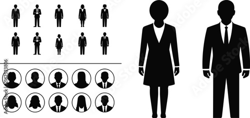 Business attire, corporate, diversity, headshots, silhouettes business suits corporate attire