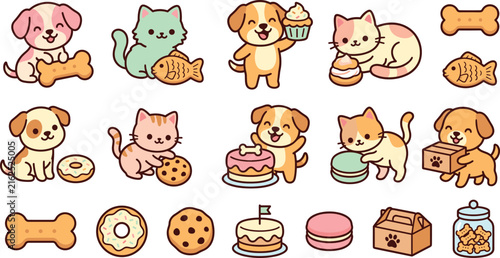 Cute Dog and Cat Bakery Treats Vector Collection for Pet Food and Animal Designs