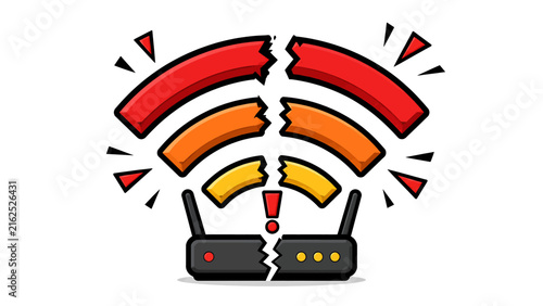Broken Wi-Fi Signal Icon with Connection Error Symbol