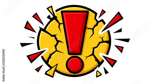 Red Exclamation Mark on Cracked Yellow Background Comic Style