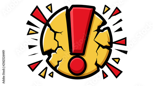 Broken Yellow Circle with Red Exclamation Mark Graphic