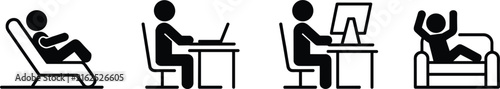 Four office workers sitting at desks with laptops and papers businessman businesswoman computer desi