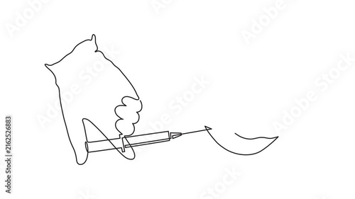 Lip injection procedure hand holds syringe one line art animation, cosmetic surgery anti aging movie, lips augmentation continuous line drawing hyaluronic acid filler. 4k self-drawing video