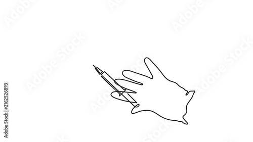 Lip injection procedure hand holds syringe one line art animation, cosmetic surgery anti aging movie, lips augmentation continuous line drawing hyaluronic acid filler. 4k self-drawing video