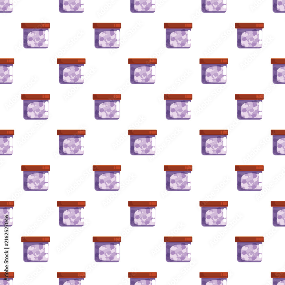 Fototapeta premium Purple cosmetic creams in jars repeating across white background