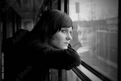 Czechoslovakia, Young woman looking through train window
