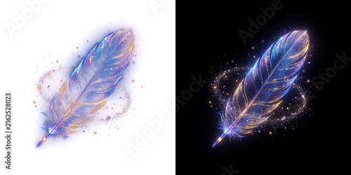 Ethereal Glowing Feather Adorned with Mystical Light and Sparkling Shimmer