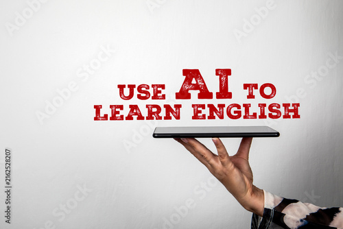 Obraz na plátně USE AI TO LEARN ENGLISH Message Above a Handheld Tablet