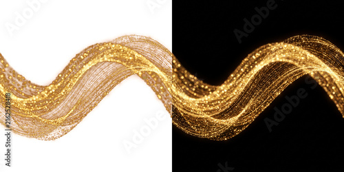Gold wave abstract shiny design element on black and white background