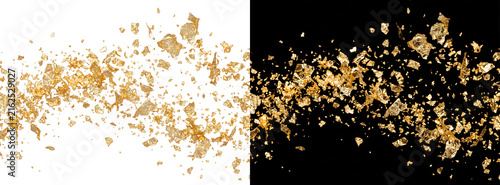 Luxury Gold Glitter Particles and Foil Fragments Scattered on Dual Contrast Background