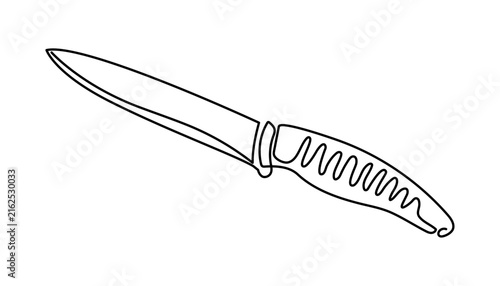 Kitchen knife hunting pocket one line art, cooking utensil outdoor survival tool continuous line drawing, restaurant chef equipment weapon. Editable stroke. Isolated vector illustration