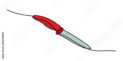 Kitchen knife hunting pocket one line art, cooking utensil outdoor survival tool continuous line drawing, restaurant chef equipment weapon. Editable stroke. Isolated vector illustration