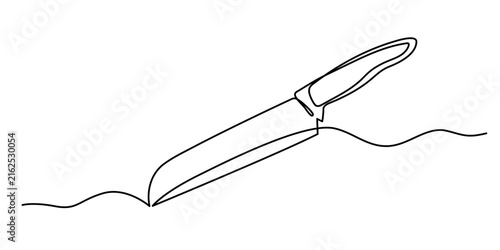 Kitchen knife hunting pocket one line art, cooking utensil outdoor survival tool continuous line drawing, restaurant chef equipment weapon. Editable stroke. Isolated vector illustration