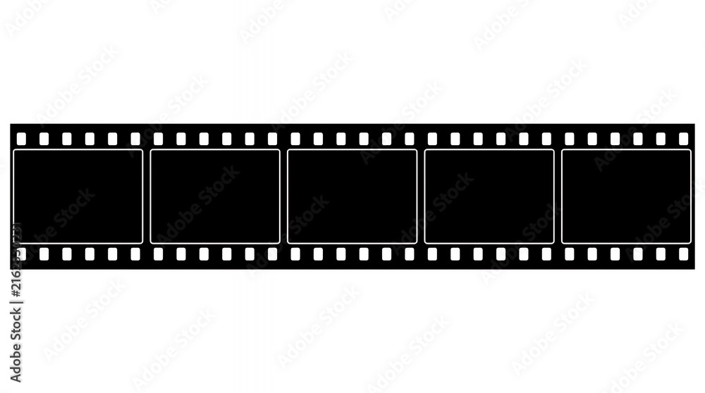 Fototapeta premium Black Silhouette Motion Picture Filmstrip Featuring Five Blank Frame Cuts Suitable For Cinema Visuals Videography Project Editing And Multimedia Production film strip silhouette movie frame negative
