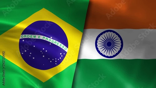 Brazil vs India flag waving cloth motion