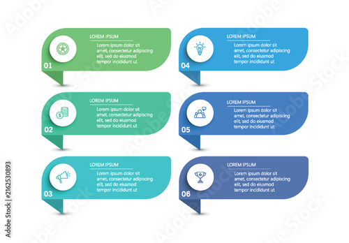 Business infographic vector design template with 6 options, steps or processes