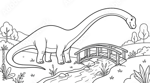 Obraz na plátně Diplodocus Outline Over Wooden Gigapixel Art Scale Wooden Gigapixel Art