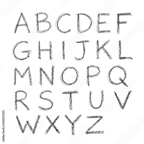 Hand Drawn Charcoal Crayon Chalk Alphabet Font Letters From A To Z Isolated On White Background
