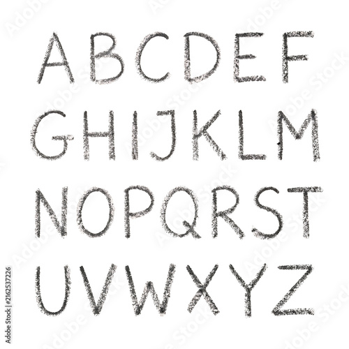 Hand Drawn Chalk Style Alphabet Letters Uppercase English Font Isolated on White Background