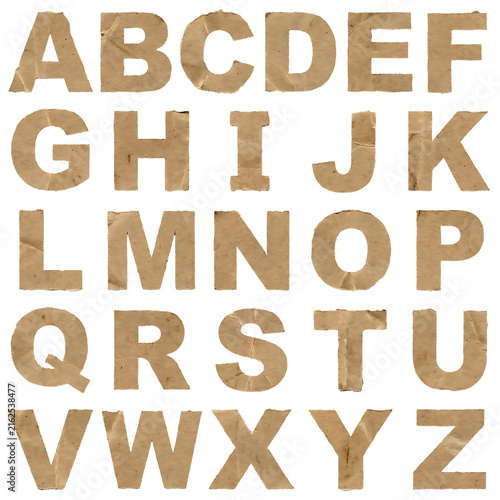 Complete Alphabet Collection Featuring Textured Brown Crumpled Paper Letters Isolated on a White Background for Creative Design Projects