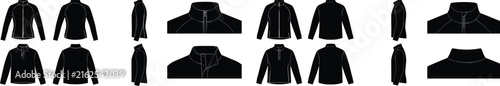 Fotografie PrintBlank activewear jacket and quarter zip pullover technical flat sketch silhouette vector collection with multiple angles