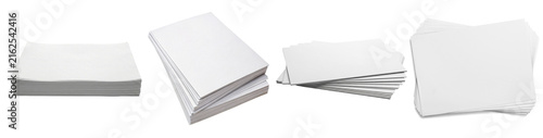 Bild auf Leinwand Multiple stacks of blank white paper from various perspectives, isolated on a transparent background