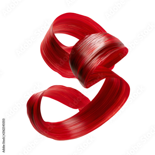 Vibrant Red Curled 3D Brushstroke Ribbon Isolated on White Background Motion Fluid Shape for Creative Graphic Art Design