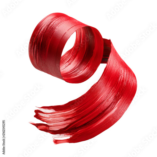 Elegant Curled Red Glossy Liquid Stroke Creating a Dynamic Spiral Wave Isolated on a Pure White Background for Beauty and Art