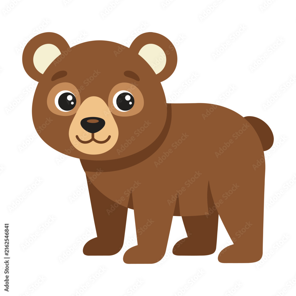 Fototapeta premium Brown bear cub standing on white background looking friendly
