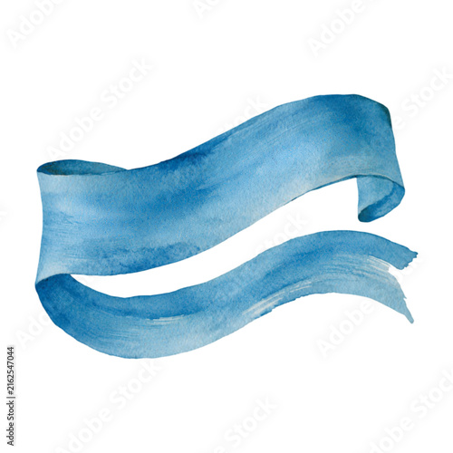 Watercolor blue ribbon banner, hand painted flowing scroll illustration, decorative wavy parchment for wedding invitations and greeting cards