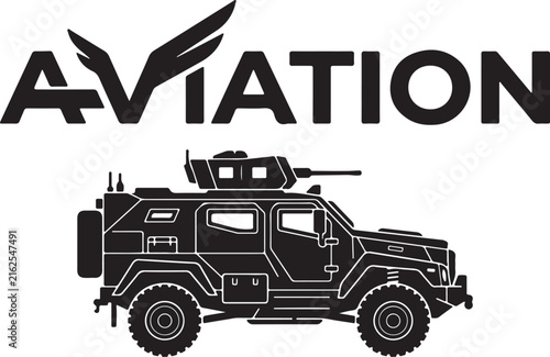 Black silhouette of an armored military vehicle with 