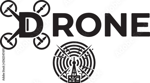 Drone and Communication Technology Logo Keywords: drone, technology, communication, signal, transmission, antenna, network, circuit, electronic
