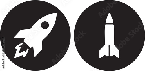 Rocket ship icons in black circles on white background spaceship launch