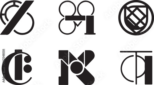 Six Abstract Geometric Black Logos on White Background graphic symbol