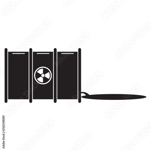 Flat vector icon of a barrel containing spilled radioactive liquid waste