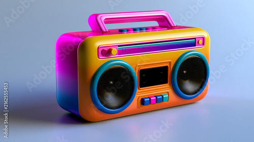 Colorful 3D Boombox Retro Cassette Player Vibrant Neon Summer Colors on Blue Background