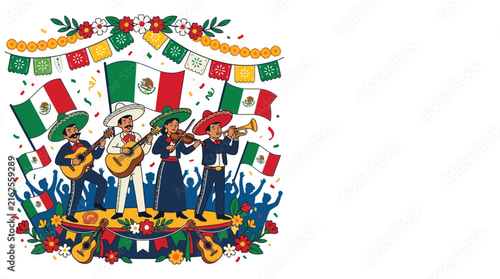 Obraz premium Traditional Musical Band Performing with Green White and Red Flags