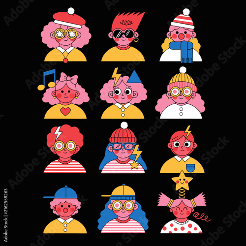 Set of diverse cartoon character portraits with trendy hats and accessories vector illustration character portrait collection illustration diversity sunglasses accessory expression