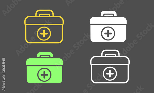 First aid kit and medical bag icons set isolated on white background