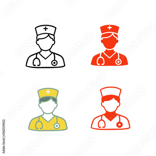 Doctor avatar colourful icon set in four different styles vector illustration