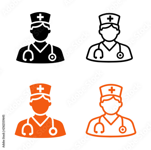 Healthcare doctor and nurse character avatars set isolated on white background