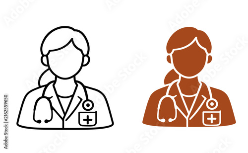 Female nurse and doctor line and colourful avatar icon vector illustration