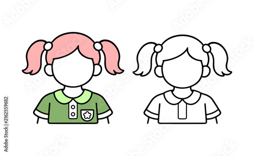 Little girl student and schoolgirl avatars icon set isolated on white background