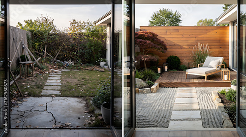 Transforming a Garden Space from Overgrown to Stylish Outdoor Lounge Area for Relaxation and Entertainment